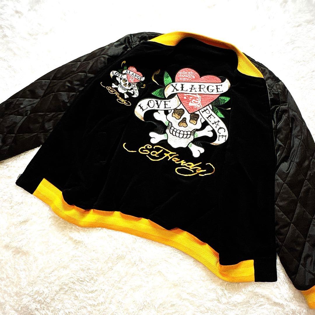 XLARGE × Ed Hardy コラボ ジャケット 刺繍 スカル ブラック