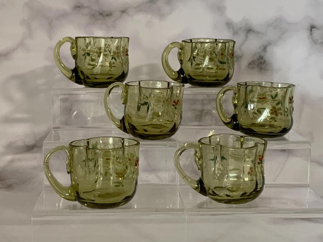 ✨特別価格✨エナメル絵吹きガラスカラフェ・リキュールグラスセットアンティーク