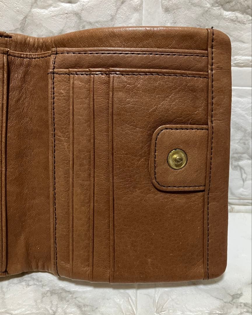 genten ブラウンレザー 二つ折り財布 牛革 未使用品