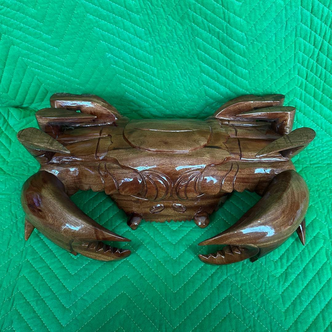木彫り　蟹 カニ 隠し収納①