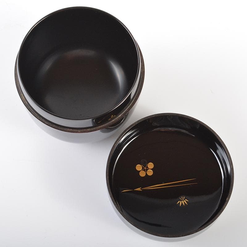 輪島塗　角藤弘悦作　稲穂鶴蒔絵　棗　堀内宗完(兼中斎)極め箱　V　R6336