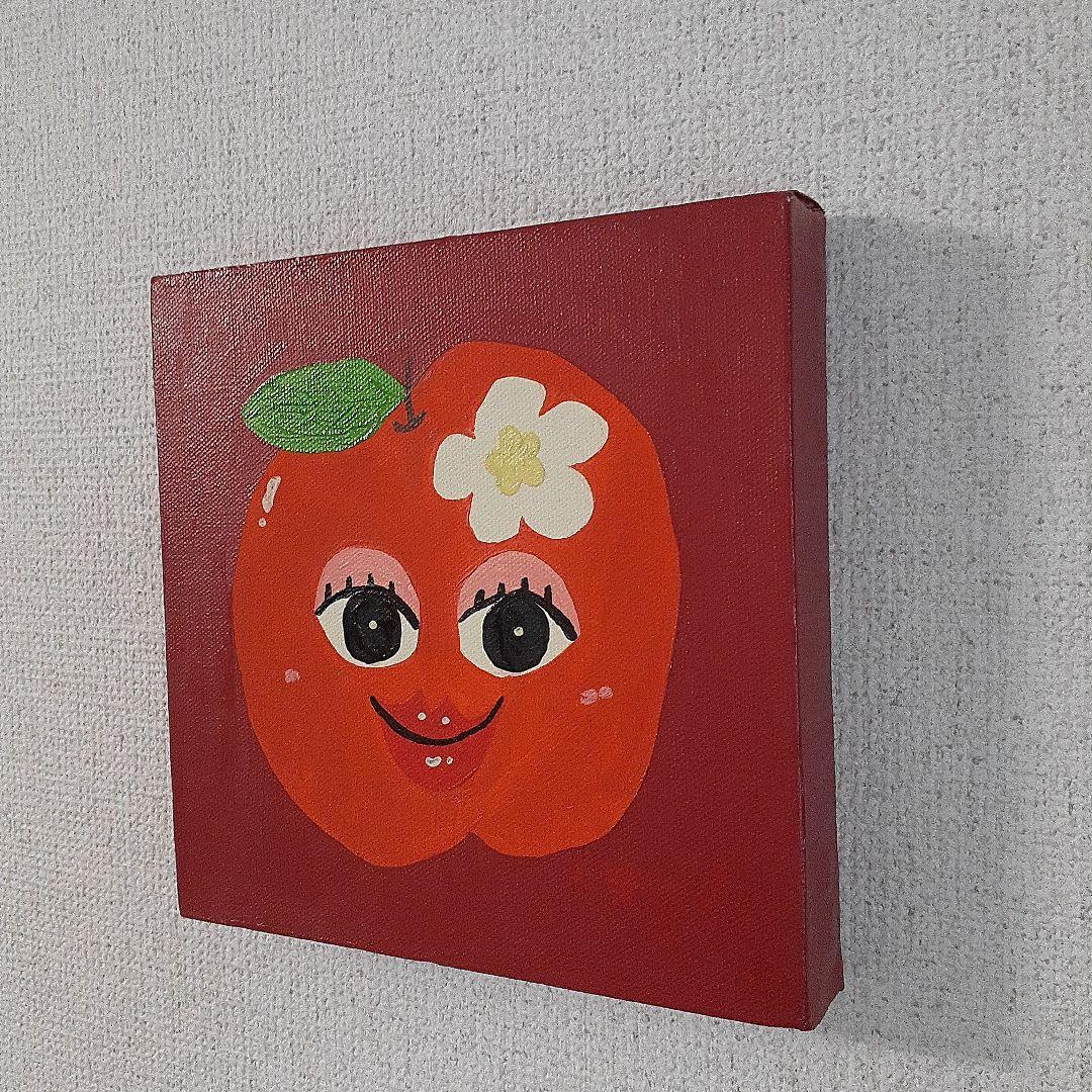 ハッピーあっぷるちゃん　油絵　画家　小楠アキコ作品　20×20cm　キャンバス
