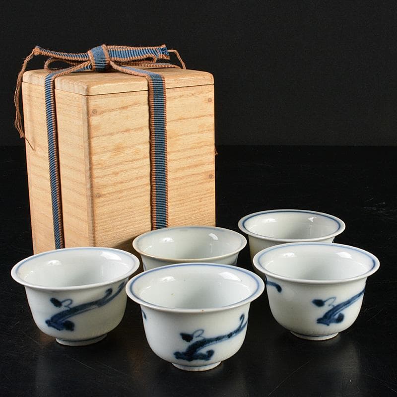 煎茶道具　伊万里焼　古伊万里染付蔦文　煎茶器　五客　V　R6093