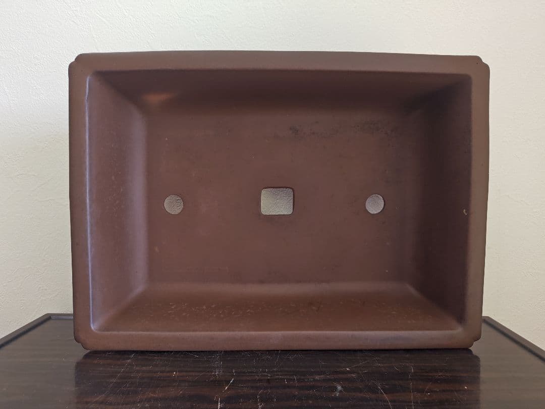 陶器製長方形盆栽鉢 大型　落款あり 約45.5cm ×32.5cm×11.5cm