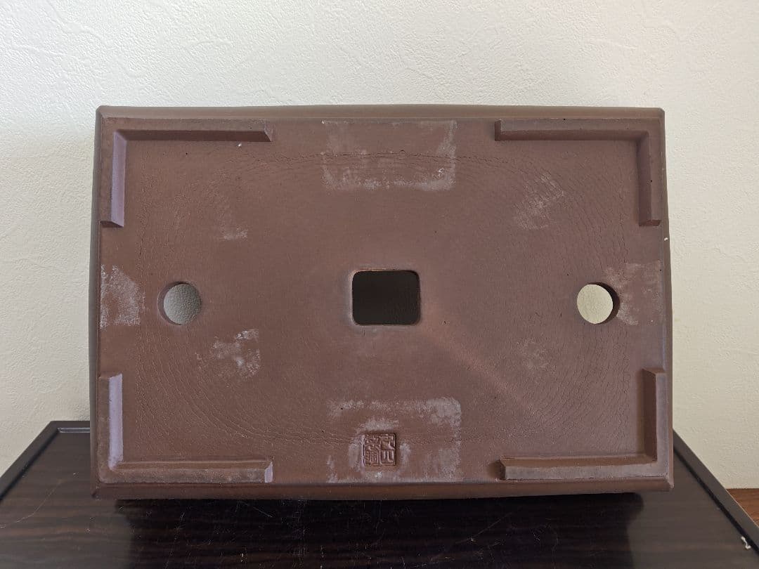 陶器製長方形盆栽鉢 大型　落款あり 約45.5cm ×32.5cm×11.5cm