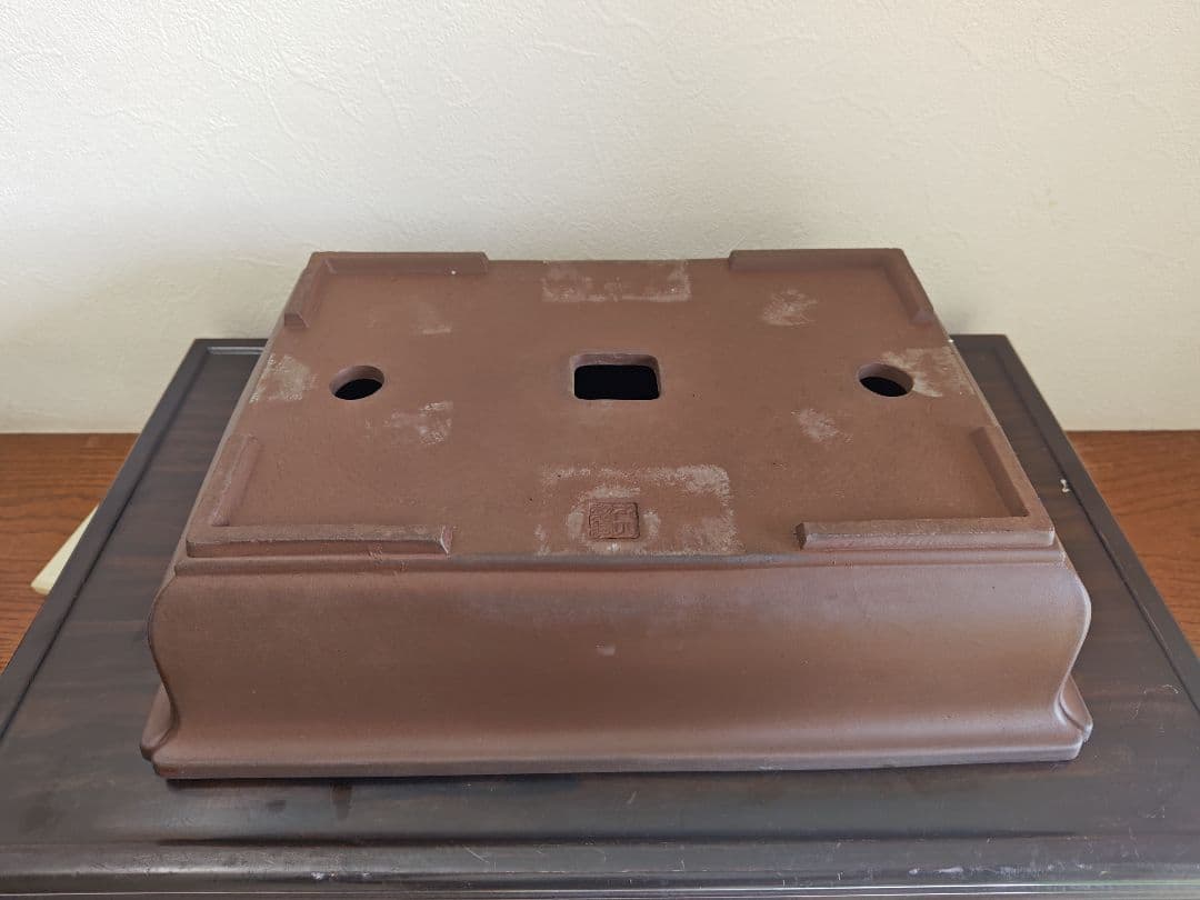 陶器製長方形盆栽鉢 大型　落款あり 約45.5cm ×32.5cm×11.5cm