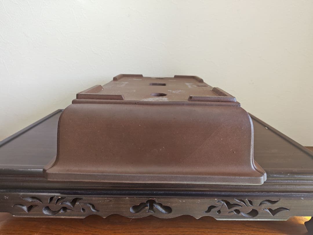 陶器製長方形盆栽鉢 大型　落款あり 約45.5cm ×32.5cm×11.5cm