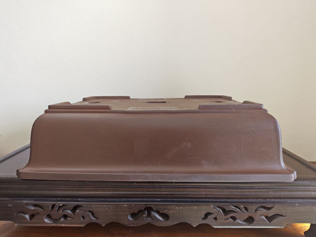 陶器製長方形盆栽鉢 大型　落款あり 約45.5cm ×32.5cm×11.5cm