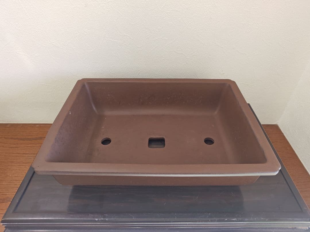 陶器製長方形盆栽鉢 大型　落款あり 約45.5cm ×32.5cm×11.5cm