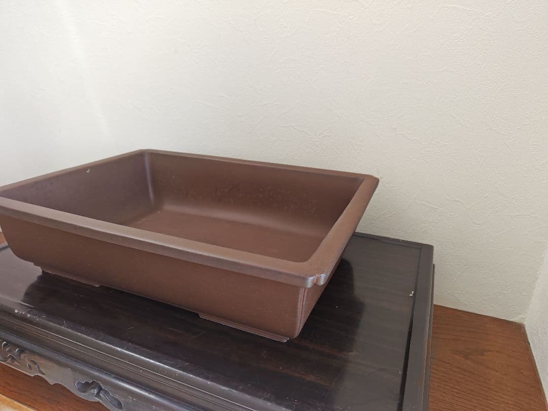 陶器製長方形盆栽鉢 大型　落款あり 約45.5cm ×32.5cm×11.5cm