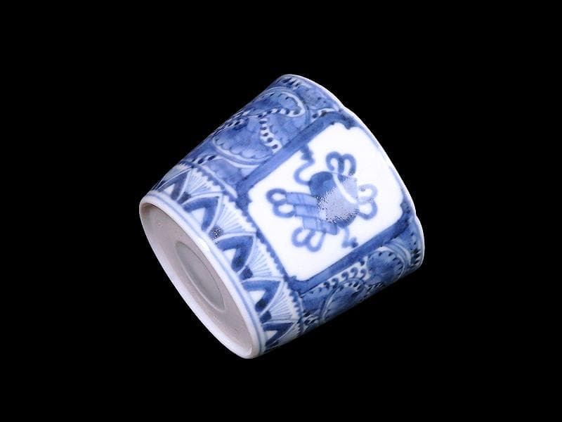 古伊万里　染付　窓絵　宝珠に宝巻の図　蕎麦猪口　D560AS-CYj