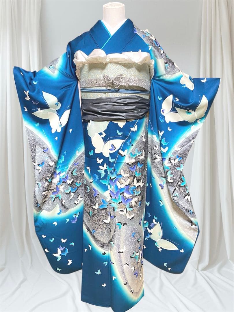 mi 様 振袖 秋山庄太郎 フルセット 成人式 ブルー 手描き友禅