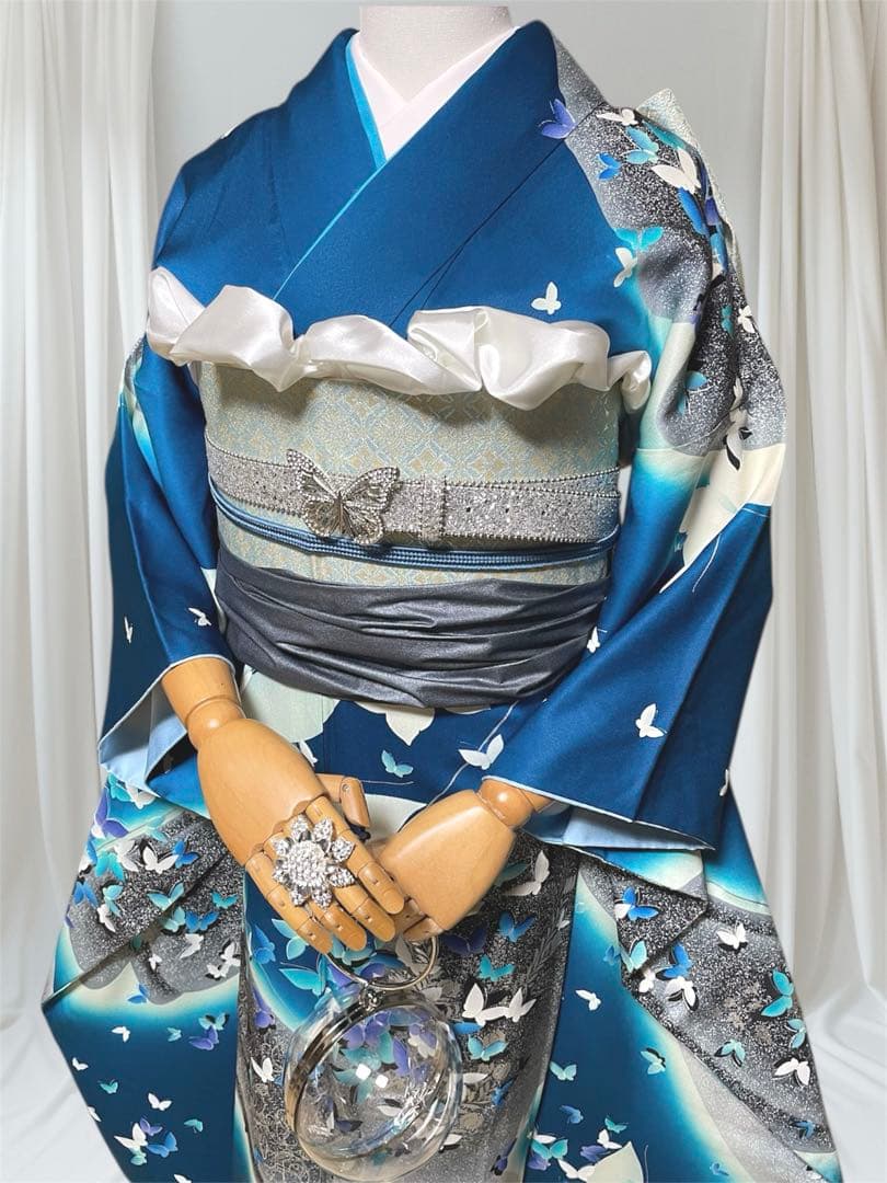 mi 様 振袖 秋山庄太郎 フルセット 成人式 ブルー 手描き友禅