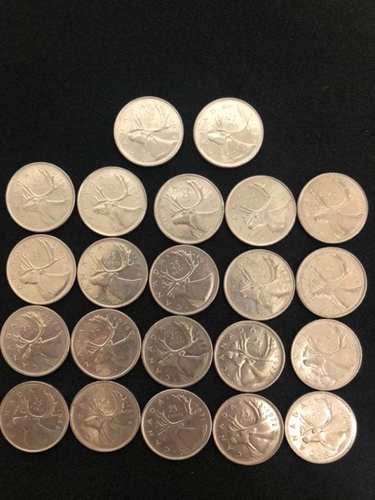 カナダ　25セント　1968年～1989年　22枚　トナカイ　エリザベスII