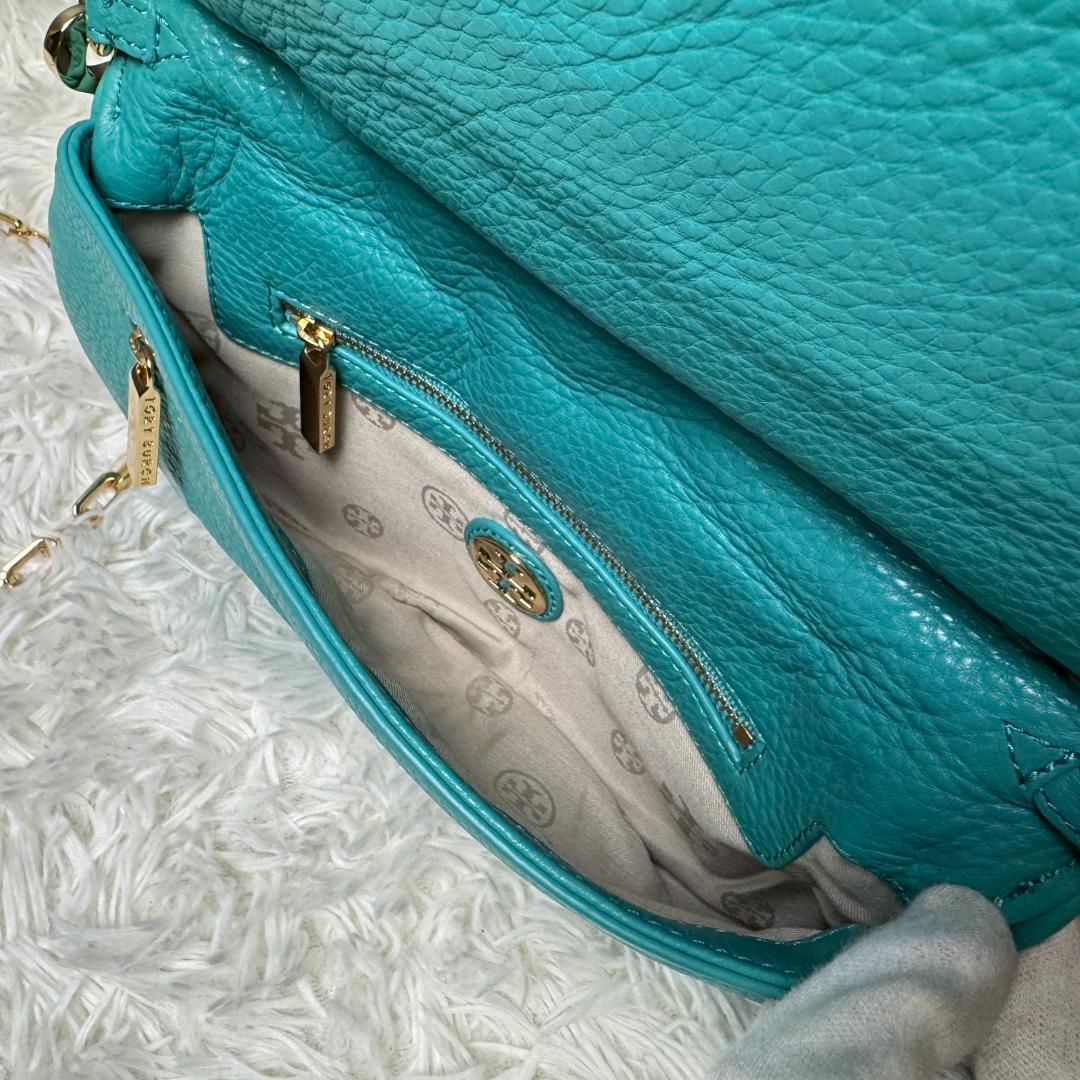 美品⭐︎トリーバーチ ショルダーバッグ　パーティ　チェーン　保存袋付き　ターコイズ