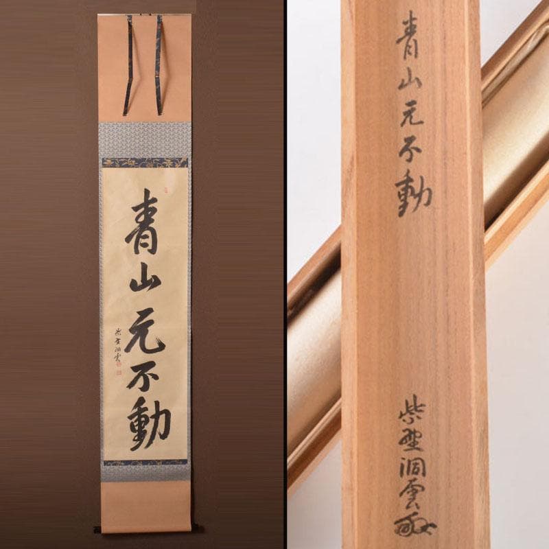 掛軸　紫野　森洞雲筆　一行書　「青山元不動」　共箱　C　6883A