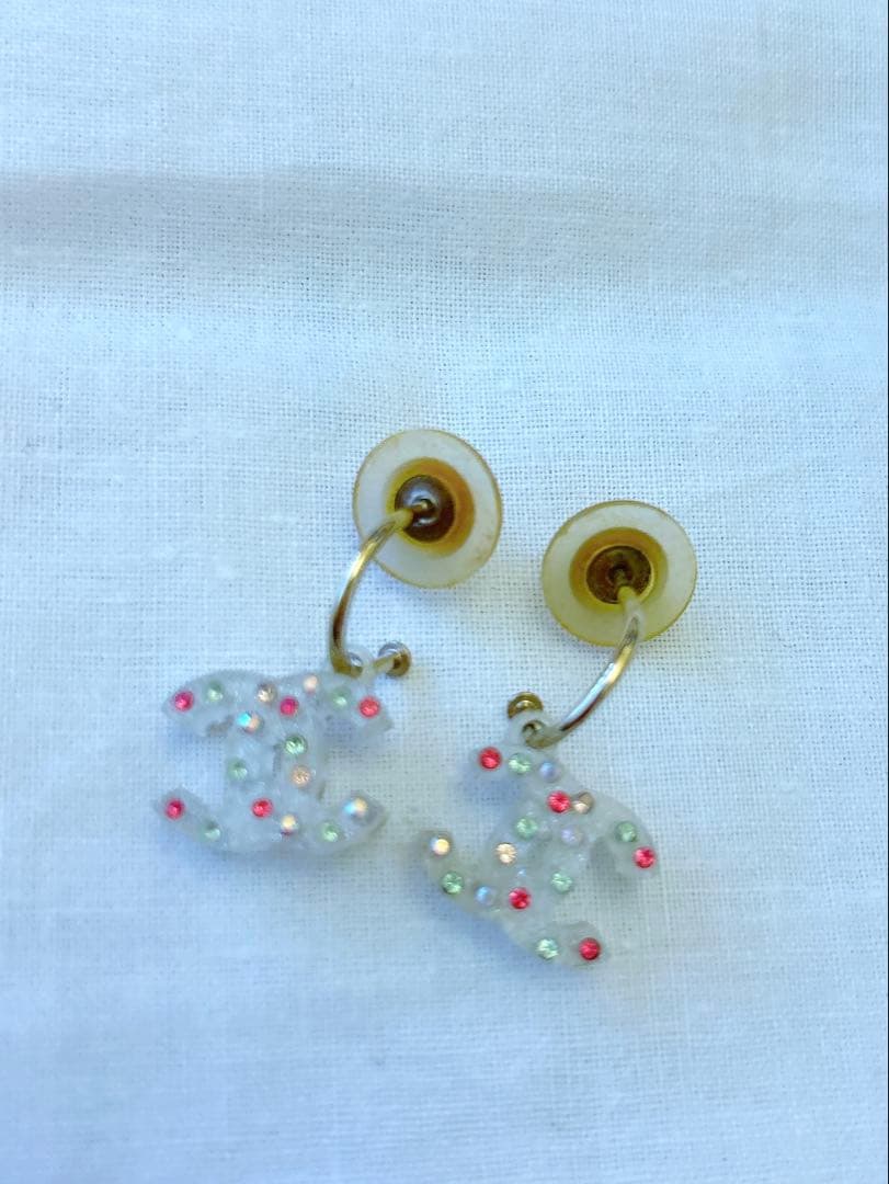 CHANEL シャネル　ピアス　カラフルラインストーン　クリア　ココマーク