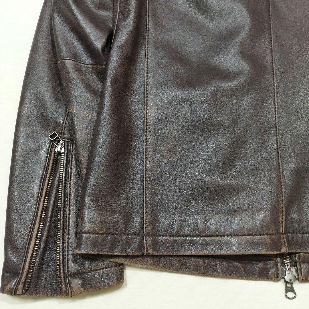 コレクティブ メンズビギ　シープスキンライダースジャケット　ユーズド加工　茶　L