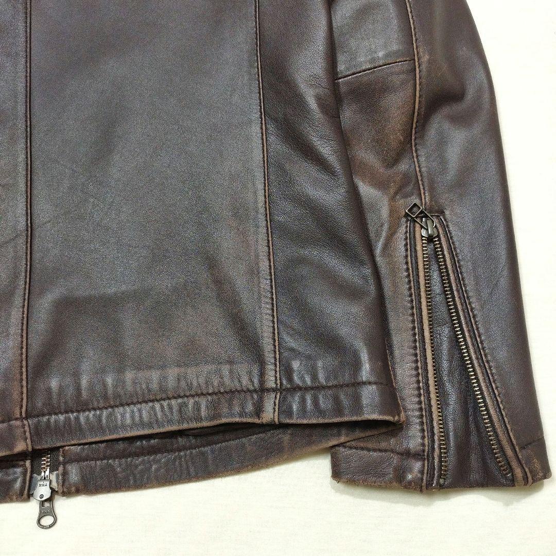 コレクティブ メンズビギ　シープスキンライダースジャケット　ユーズド加工　茶　L