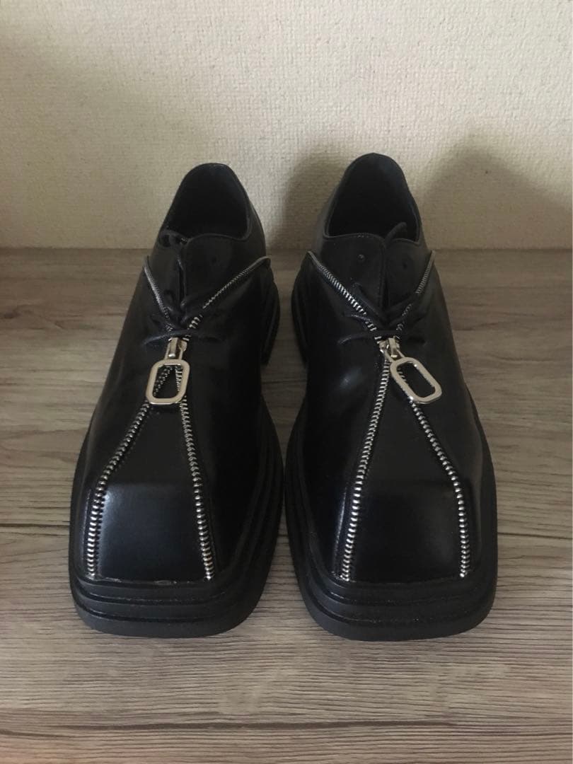 shoowtime ジップデザインスクエアトゥホールシューズ