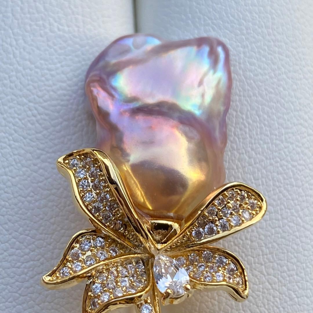 本真珠　淡水バロックパール両用ブローチ/ネックレストップ　紫ゴールドBL034