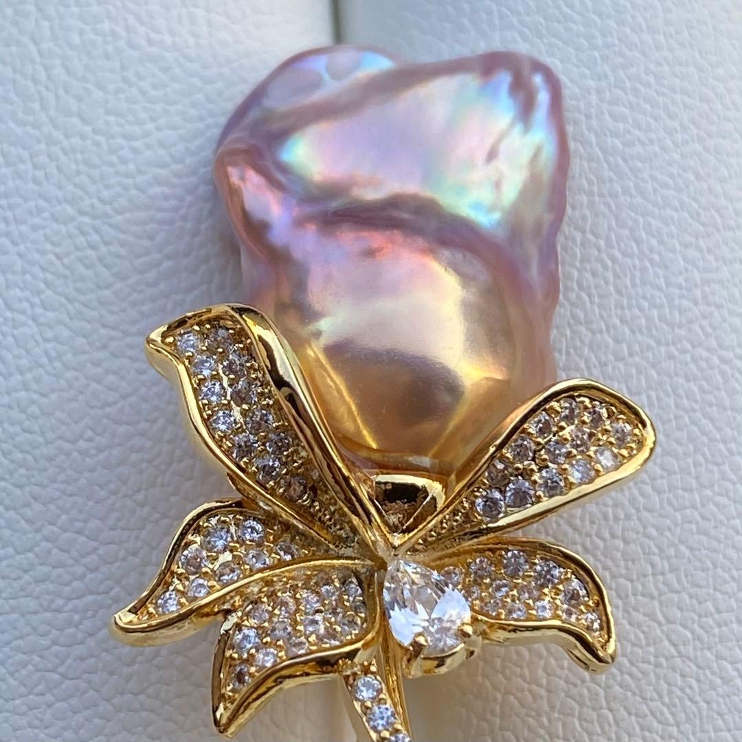 本真珠　淡水バロックパール両用ブローチ/ネックレストップ　紫ゴールドBL034