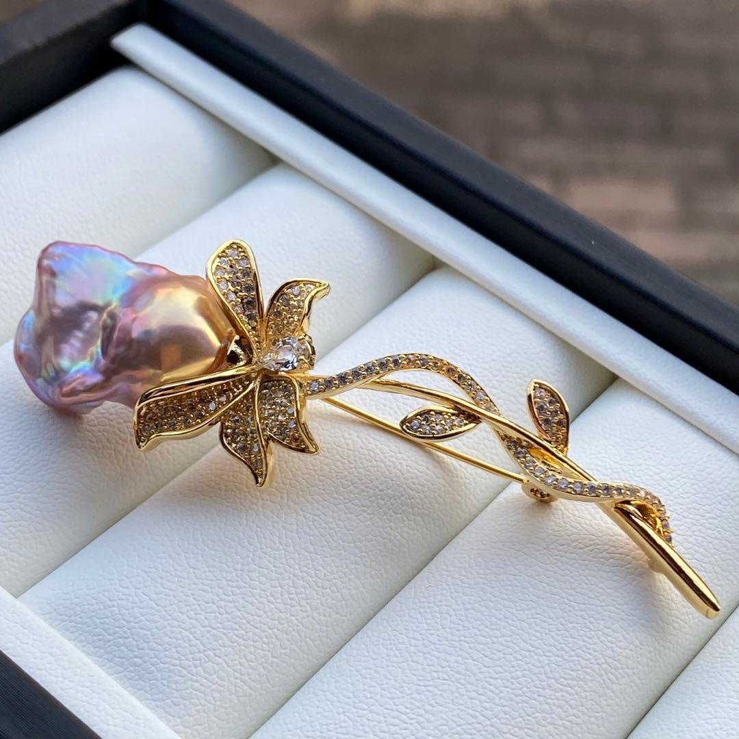 本真珠　淡水バロックパール両用ブローチ/ネックレストップ　紫ゴールドBL034