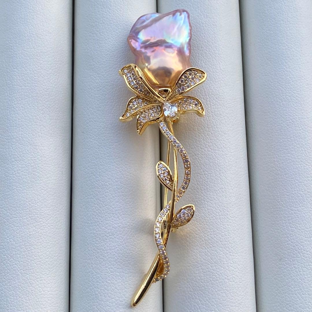 本真珠　淡水バロックパール両用ブローチ/ネックレストップ　紫ゴールドBL034