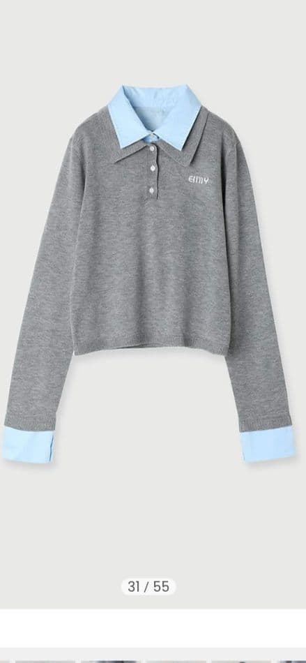 eimyistoireエイミーイストワールグレー 水色 襟 長袖ニットポロシャツ