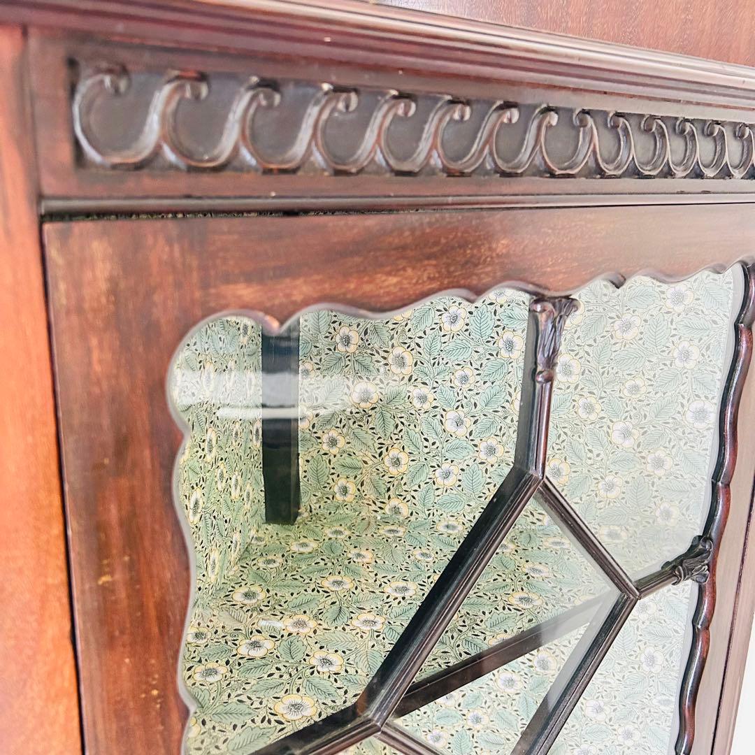 アンティーク　コーナーキャビネット　ガラス　マホガニー材　1910年代　イギリス