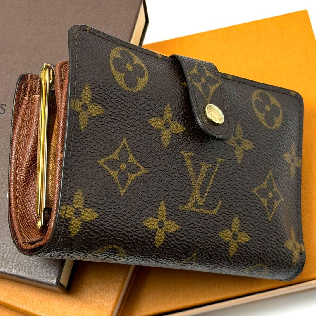 良品. ルイヴィトン モノグラム ポルトモネ ビエ ヴィエノワ がま口 茶 財布