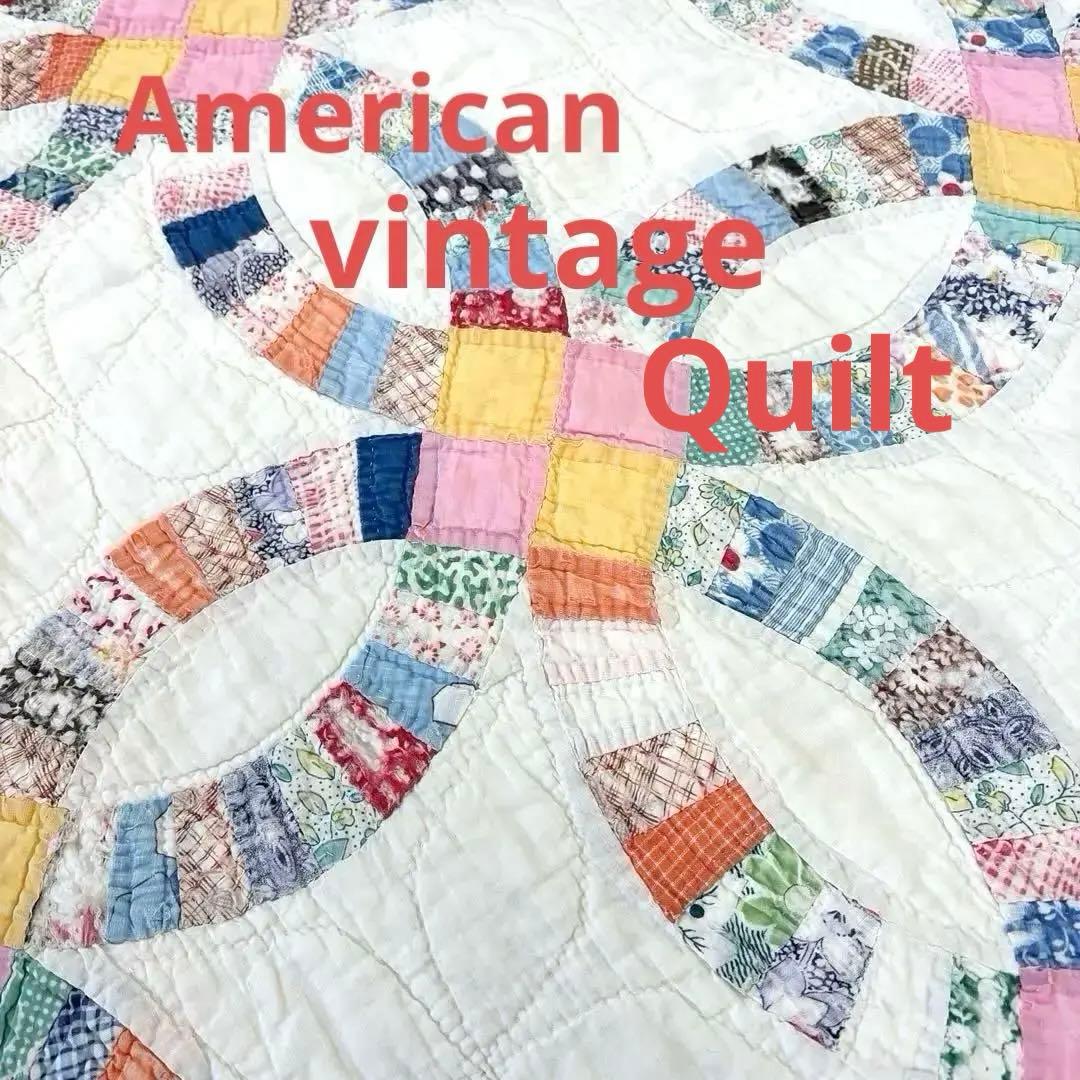 【稀少】【美品】アメリカンアンティーク⭐︎ダブルウエディング　約224×166cm