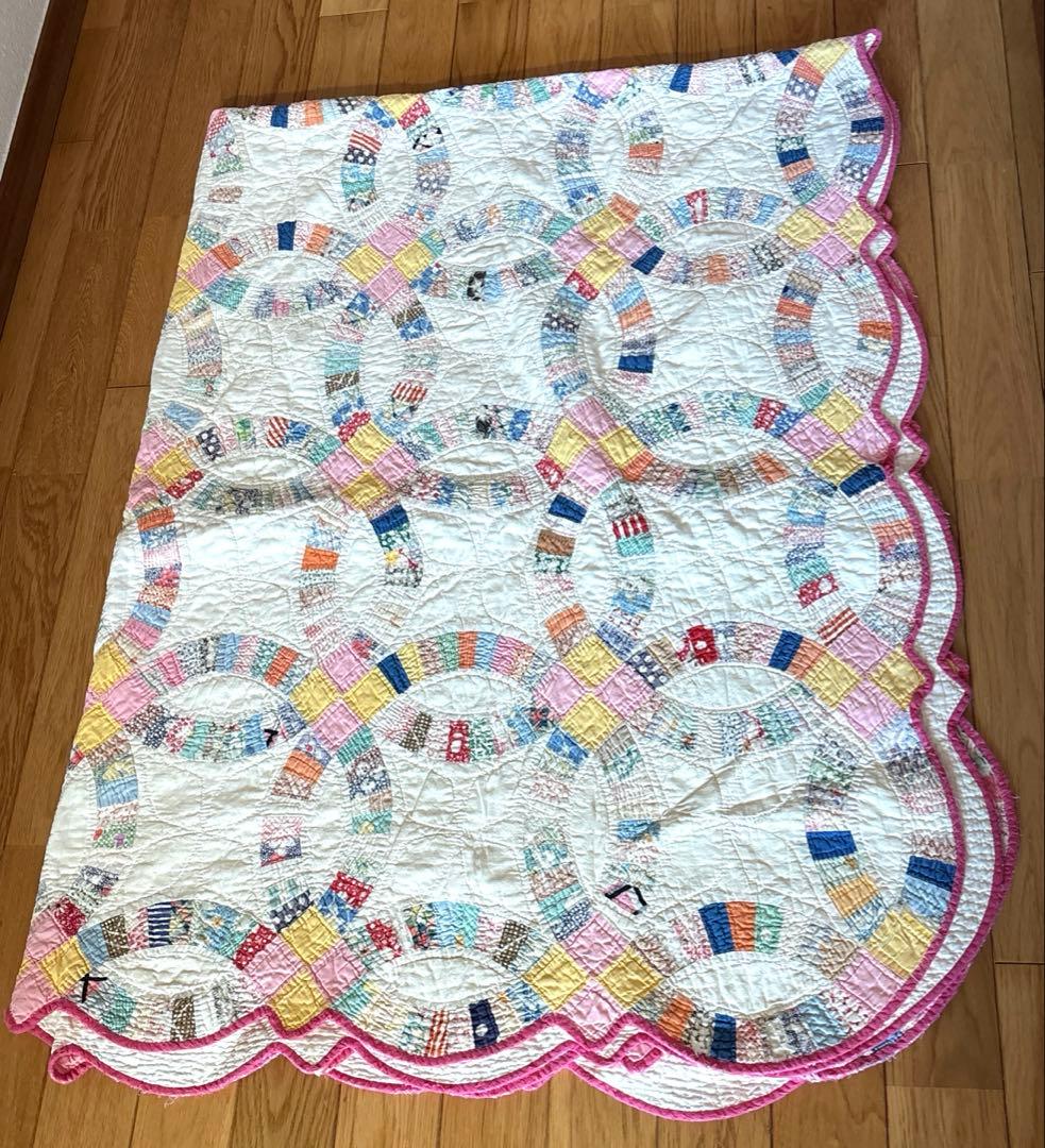 【稀少】【美品】アメリカンアンティーク⭐︎ダブルウエディング　約224×166cm