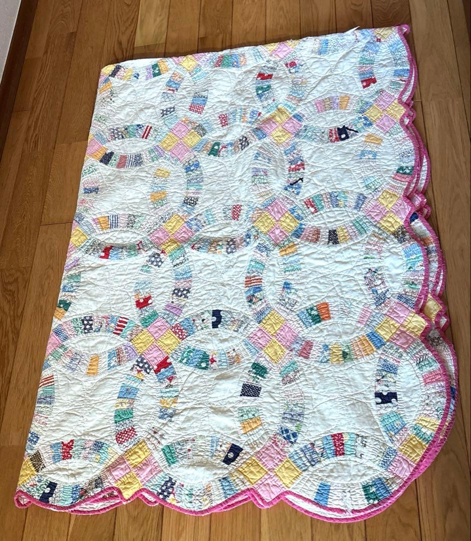 【稀少】【美品】アメリカンアンティーク⭐︎ダブルウエディング　約224×166cm