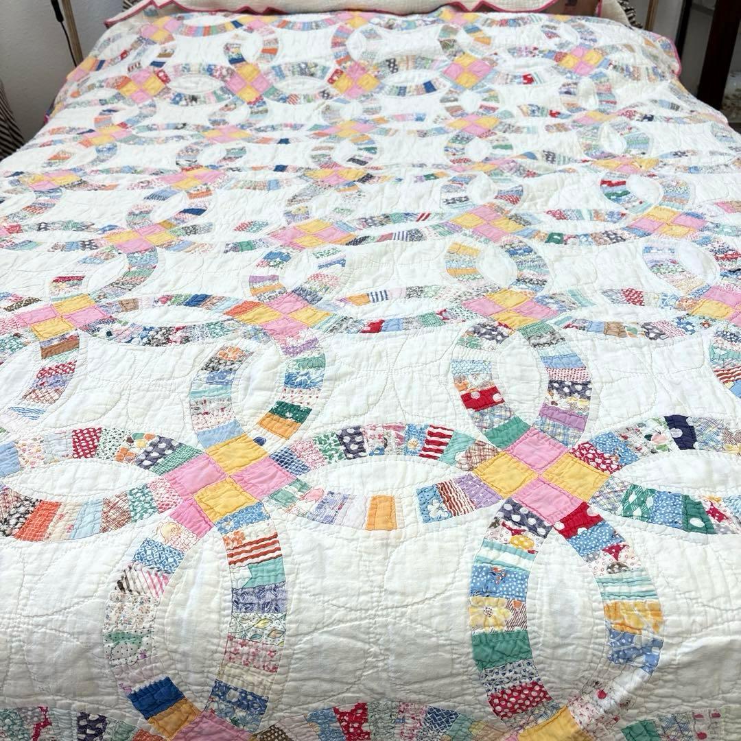 【稀少】【美品】アメリカンアンティーク⭐︎ダブルウエディング　約224×166cm