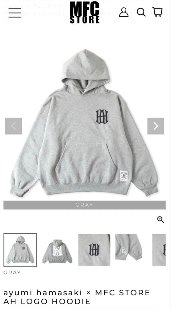浜崎あゆみ× MFC STORE AH LOGO HOODIE グレー
