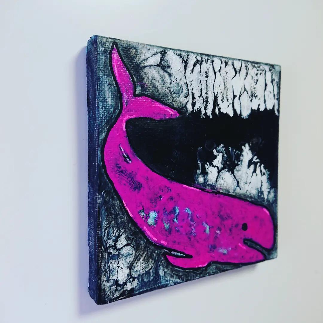 原画 クジラ 鯨 くじら フルイドアート パネル ポーリングアート 一点もの