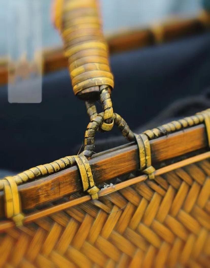 竹製編み込みバッグ タッセル付き 収納かご 手作り