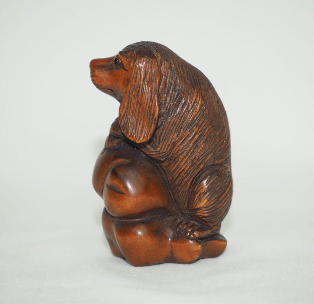 送料無料　時代物　柘植/黄楊　犬根付