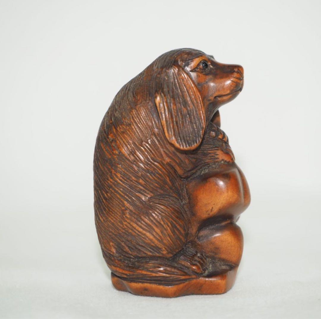 送料無料　時代物　柘植/黄楊　犬根付