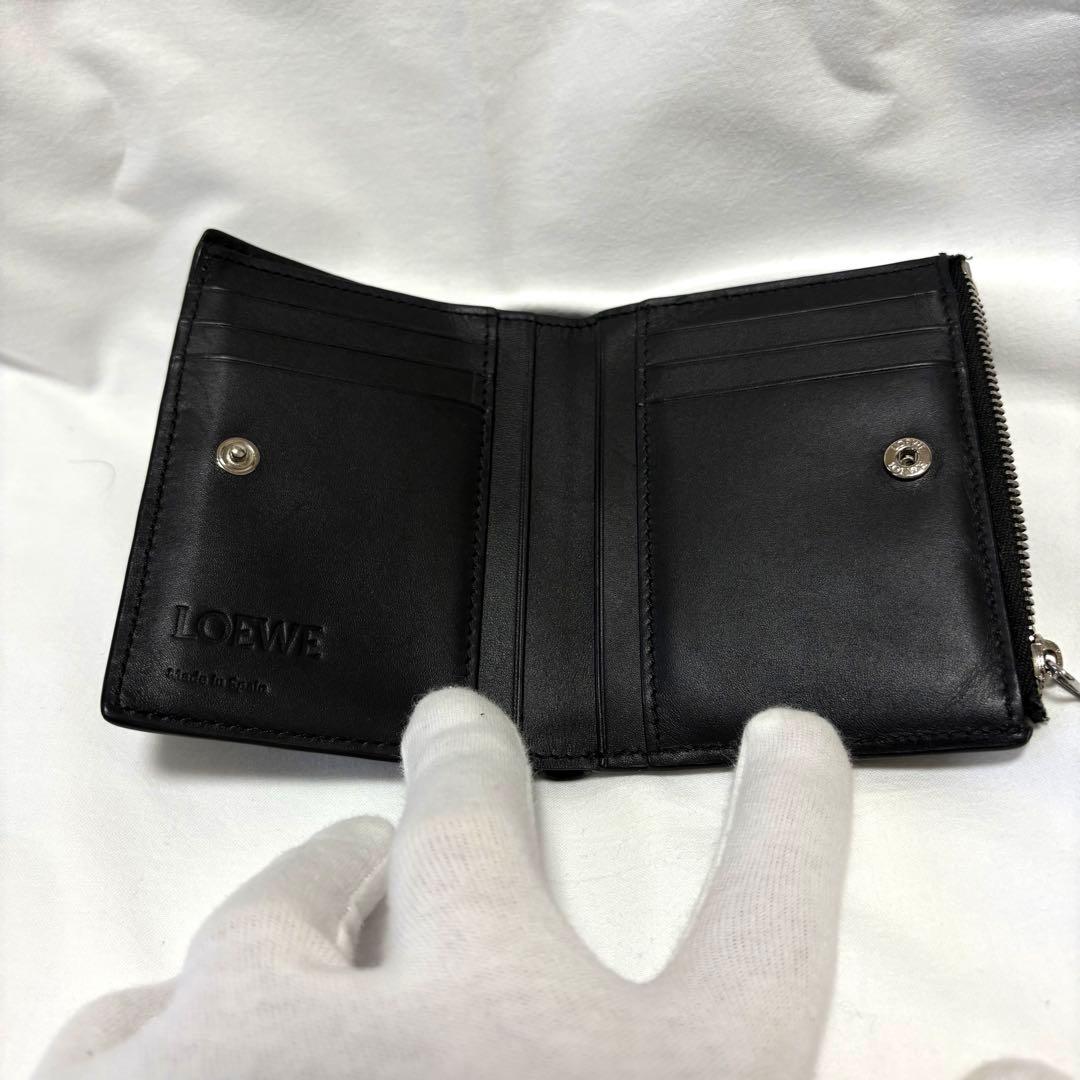 美品　LOEWE ロエベ アナグラム スリムコンパクトウォレット 二つ折り 黒