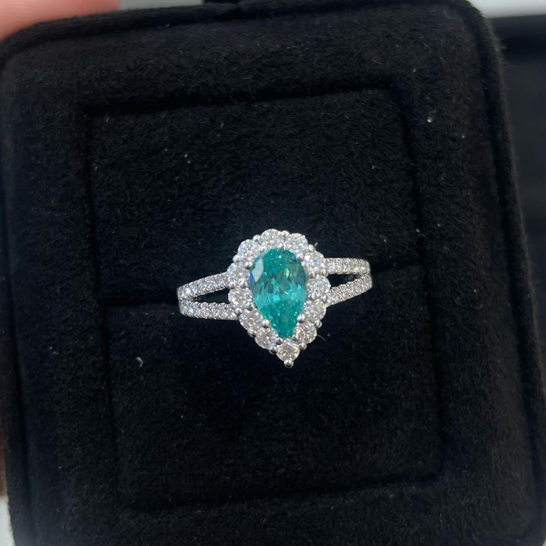 ミツ様　S925ラボグロウン·パライバトルマリンリング　1ct ペアシェイプ