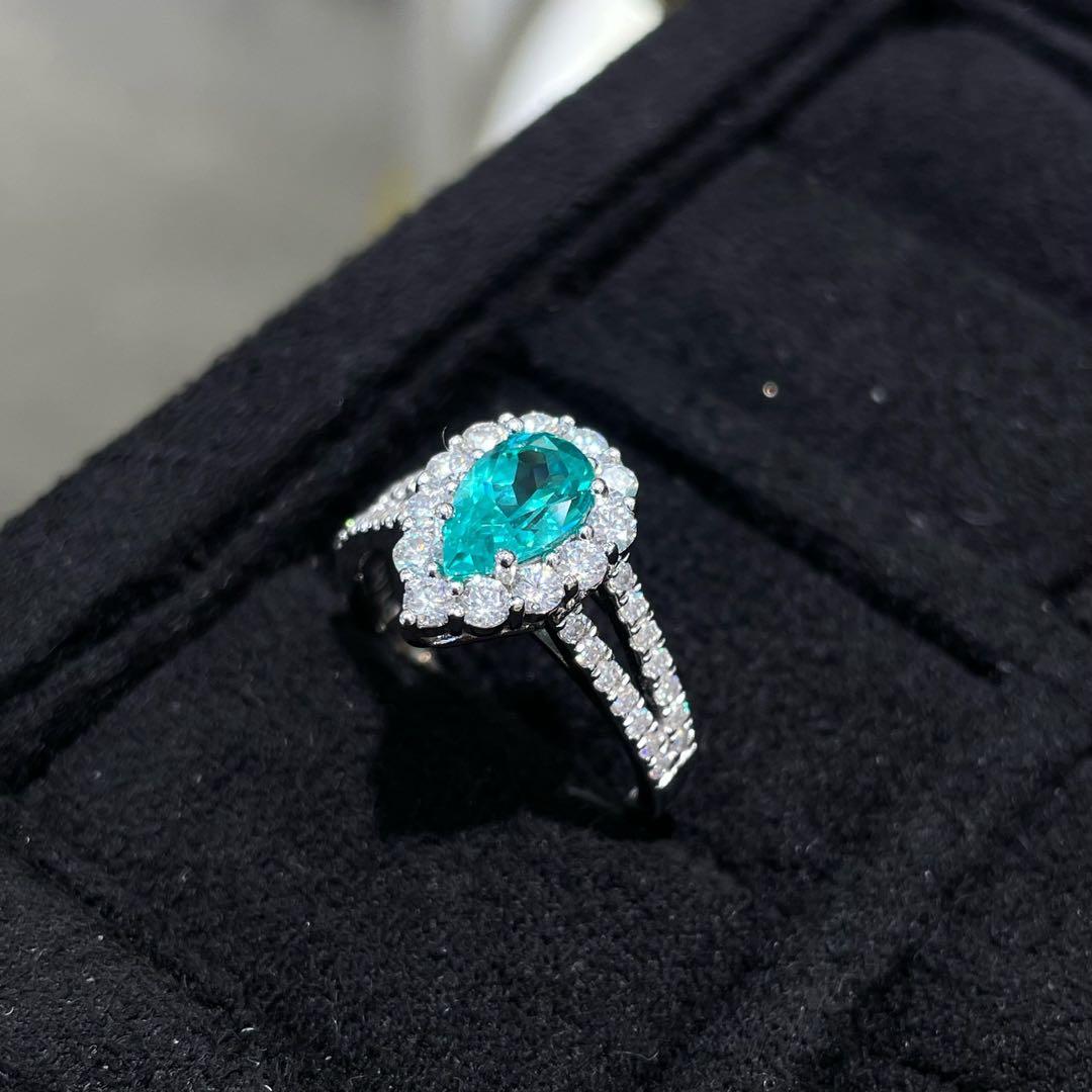 ミツ様　S925ラボグロウン·パライバトルマリンリング　1ct ペアシェイプ