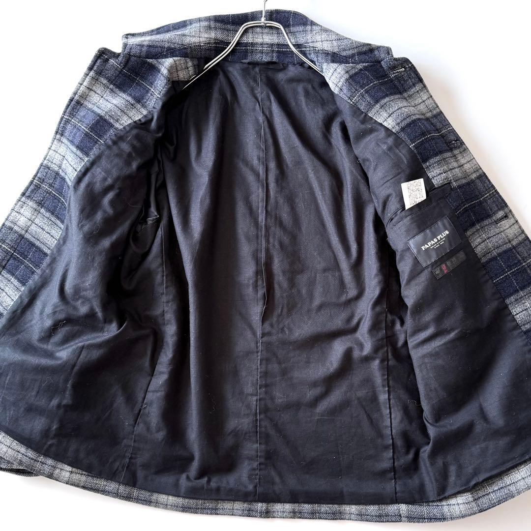 現行 完売品 Papas+ メルトンチェックベロア風仕上げ ステンカラーブルゾン