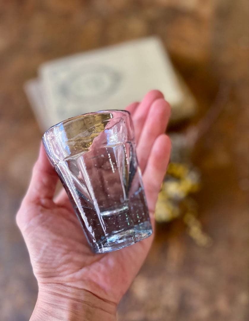 アンティーク　梅型コップ　剣先コップ　ウランガラス　和ガラス　古道具　大正ロマン