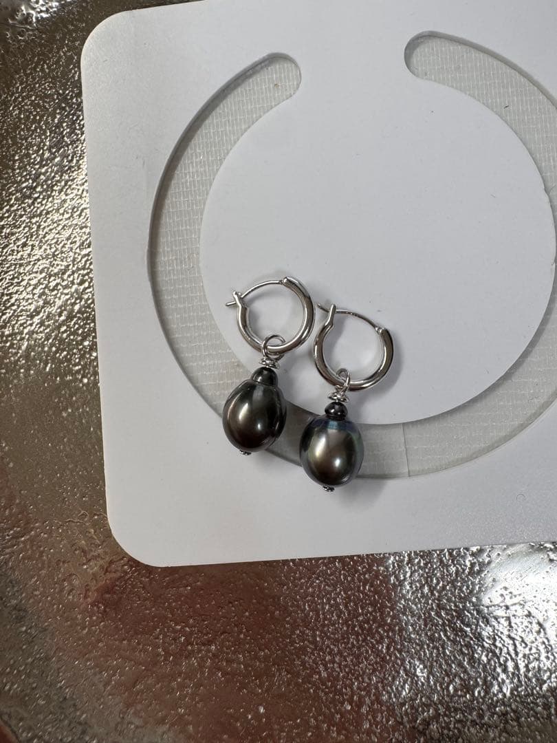 黒蝶真珠　パールピアス　フープピアス