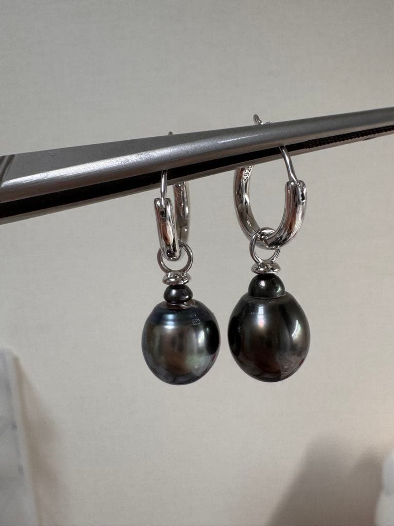 黒蝶真珠　パールピアス　フープピアス