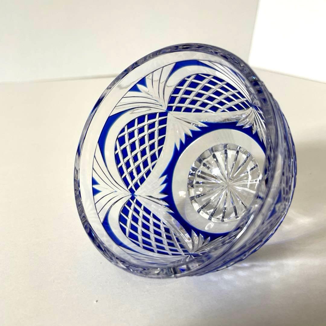 #XG338カメイガラス・藍被硝子・薩摩切子・猪口・蓋付子付・友箱・酒器・骨董