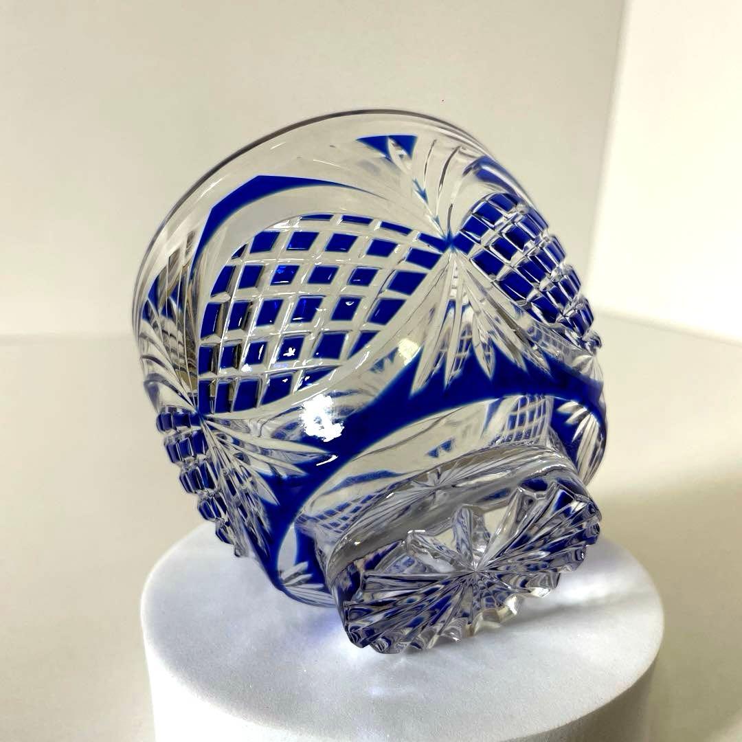 #XG338カメイガラス・藍被硝子・薩摩切子・猪口・蓋付子付・友箱・酒器・骨董