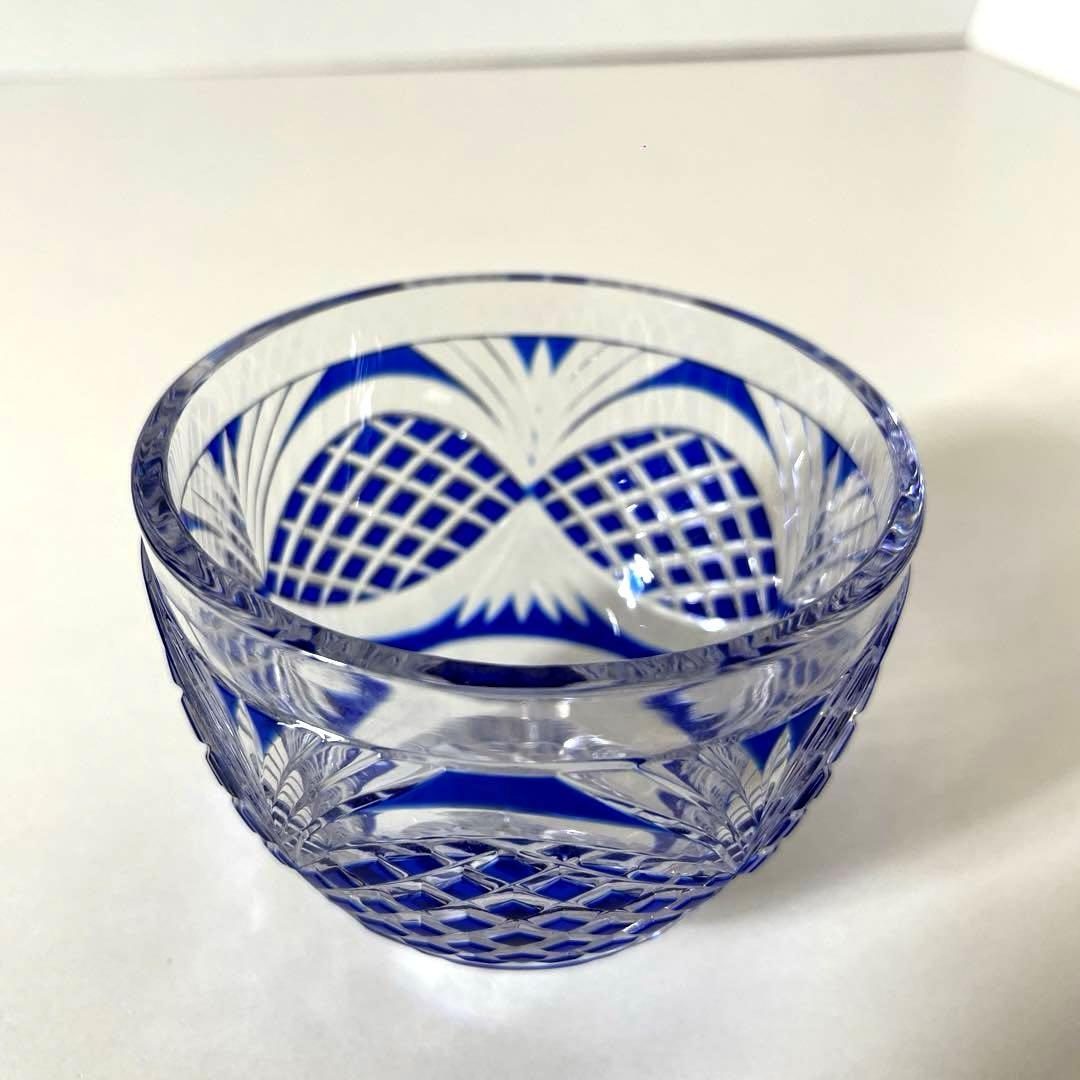 #XG338カメイガラス・藍被硝子・薩摩切子・猪口・蓋付子付・友箱・酒器・骨董